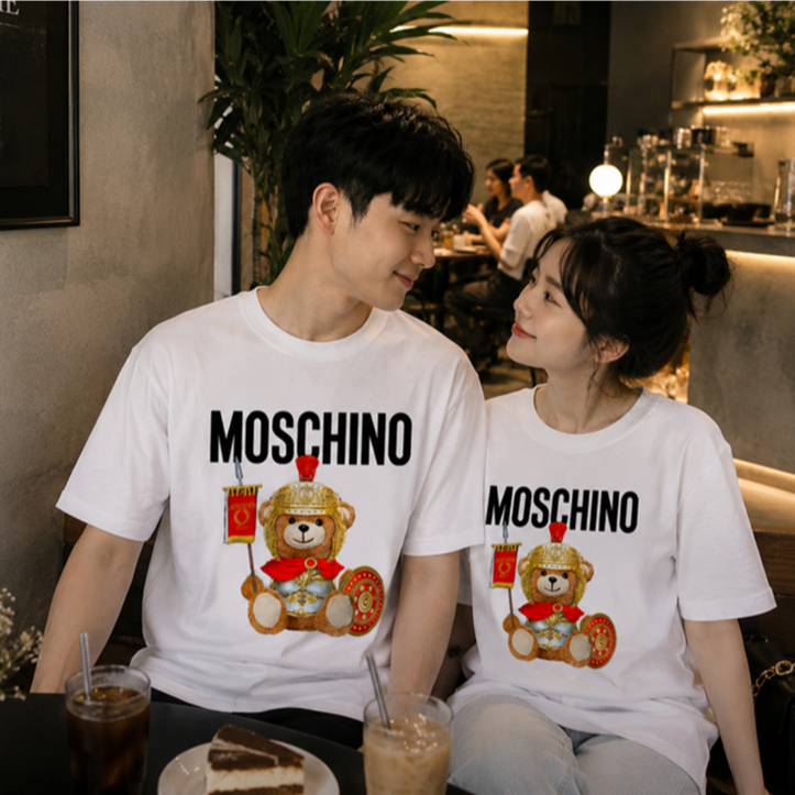 100% Cotton Áo thun cotton unisex fom rộng moschino roma