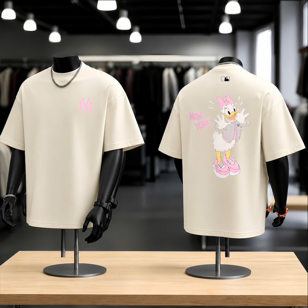 Áo thun/Tee Newera chính hãng màu đen/trắng/be NY Donal mẫu mới dễ thương ngọt ngào nam nữ form unisex-NY Donal