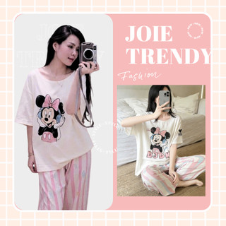 Bộ đồ mặc nhà nữ JOIE TRENDY, Set đồ ngủ đũi xốp quần dài áo cộc tay in hình chuột Minnie hack dáng dễ thương