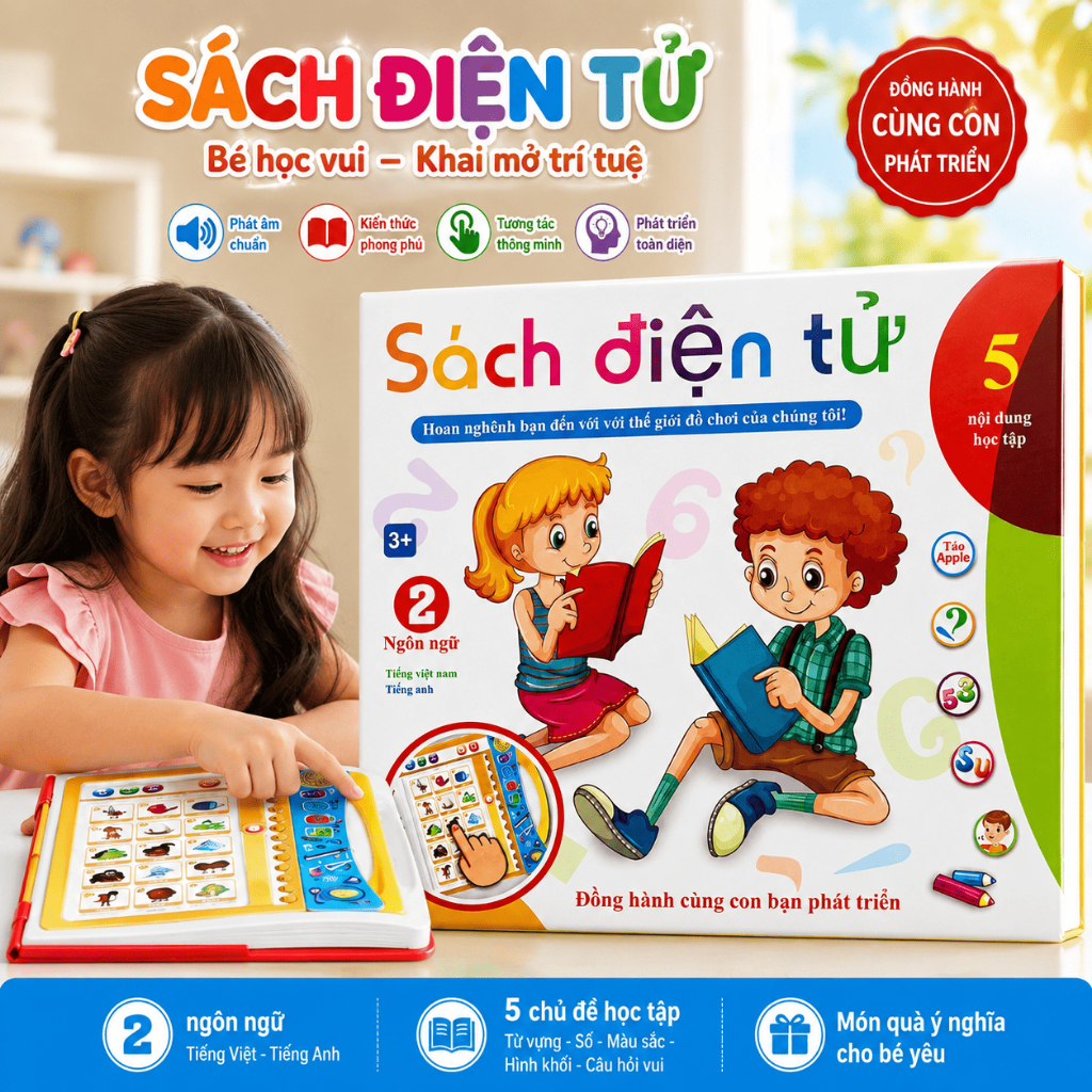 Sách Điện Tử Song Ngữ Cho Bé, Máy Học Tiếng Việt & Tiếng Anh Thông Minh, Đồ Chơi Giáo Dục Cho Trẻ Em