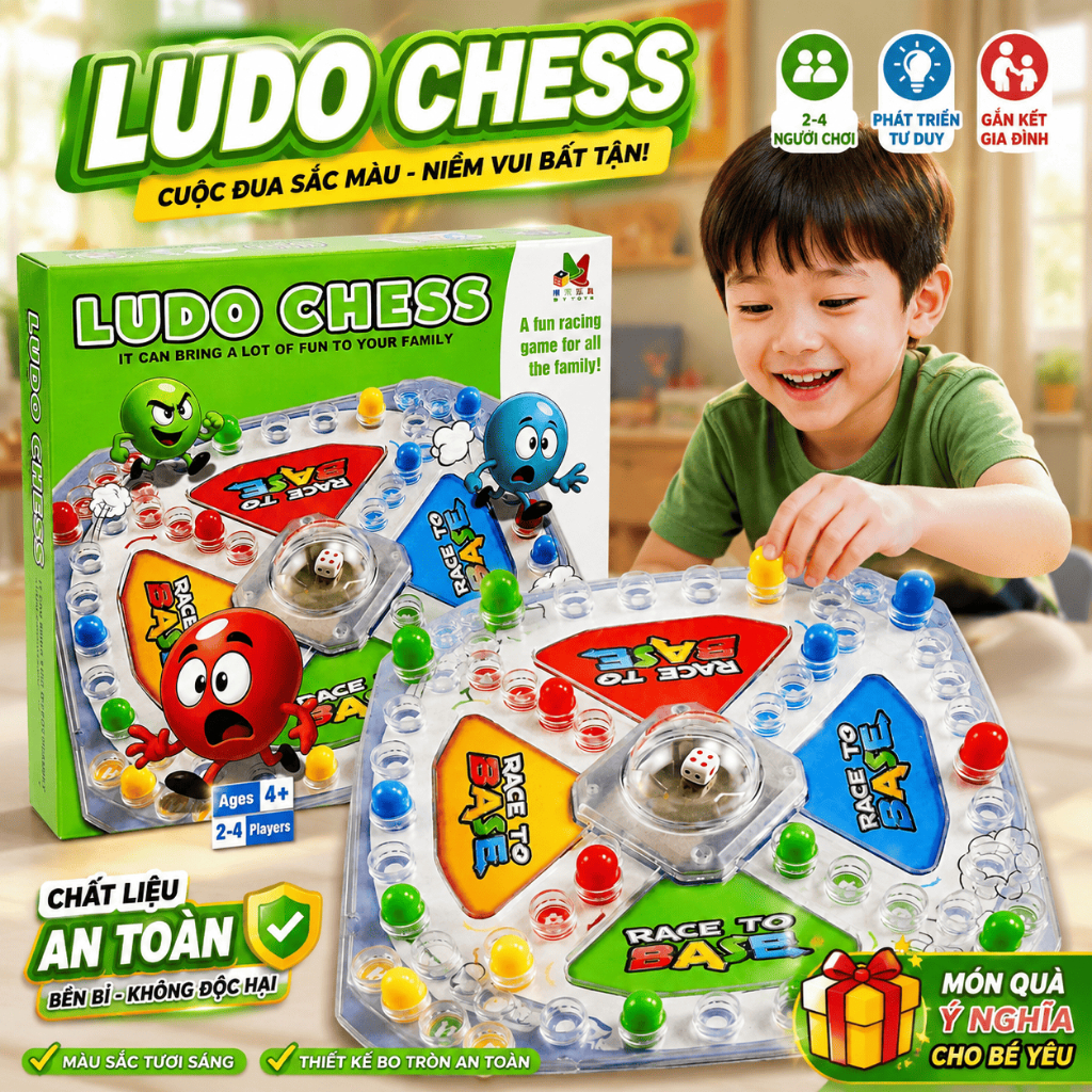 Bộ Cờ Cá Ngựa Ludo Cho Bé, Board Game Gia Đình 2-4 Người Chơi, Đồ Chơi Trí Tuệ Giáo Dục