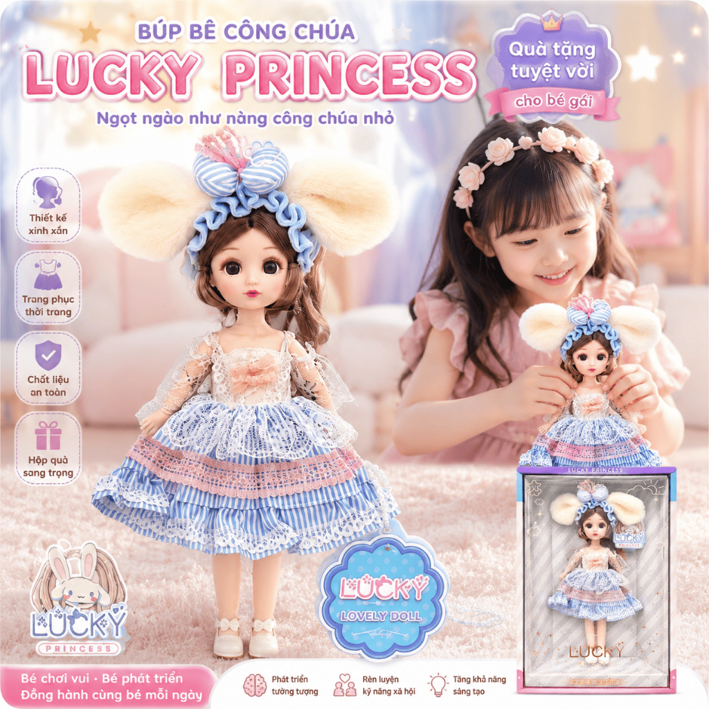 Búp Bê Lucky Princess Công Chúa Váy Ren Cao Cấp Đồ Chơi Búp Bê Cho Bé Gái Quà Tặng Sinh Nhật