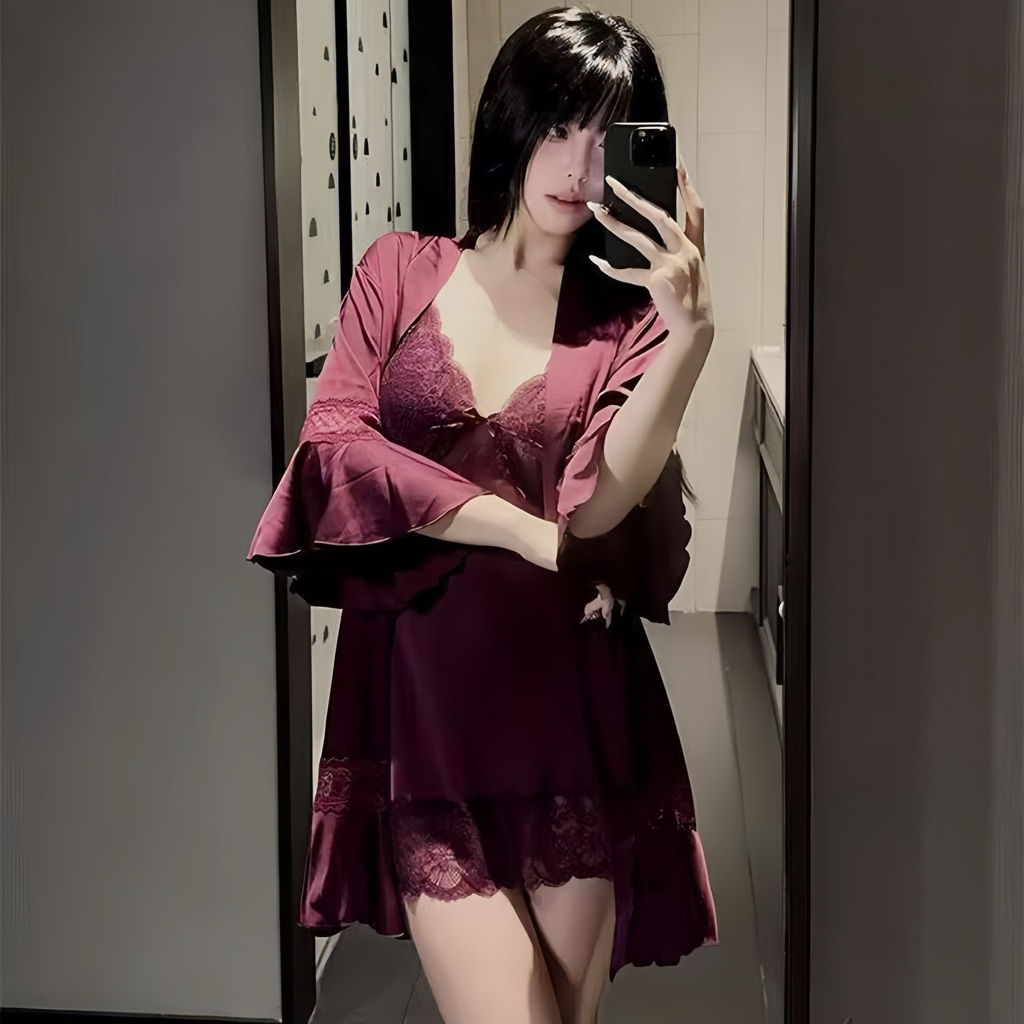 váy ngủ hai dây màu tím mận