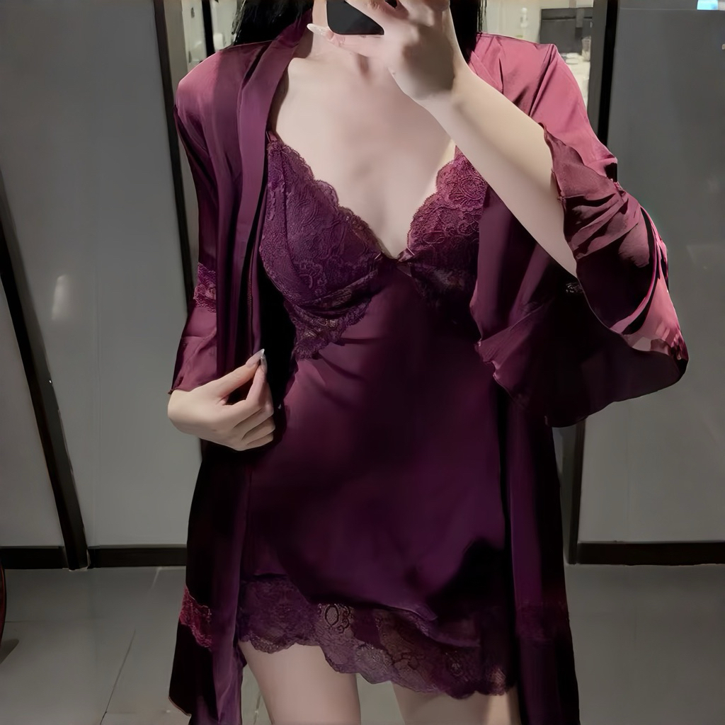 váy ngủ hai dây màu tím mận
