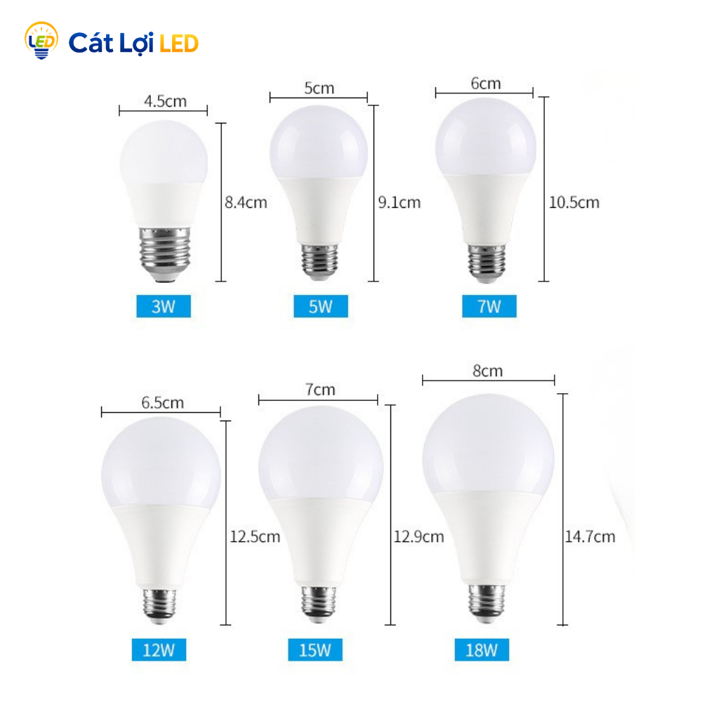 Bóng Đèn Led Búp Tròn 3W, 5W, 7W, 12W, 18W Ánh Sáng Trắng, Vàng Siêu Sáng, Chống Nước