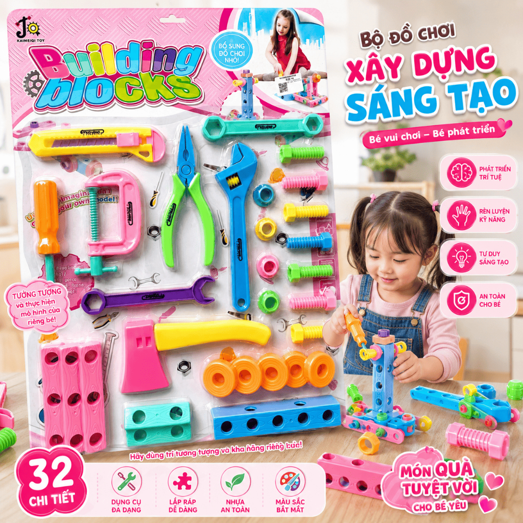 Bộ Đồ Chơi Dụng Cụ Sửa Chữa Cho Bé Kèm Ốc Vít Đồ Chơi Lắp Ráp Kỹ Năng Bé Trai Bé Gái