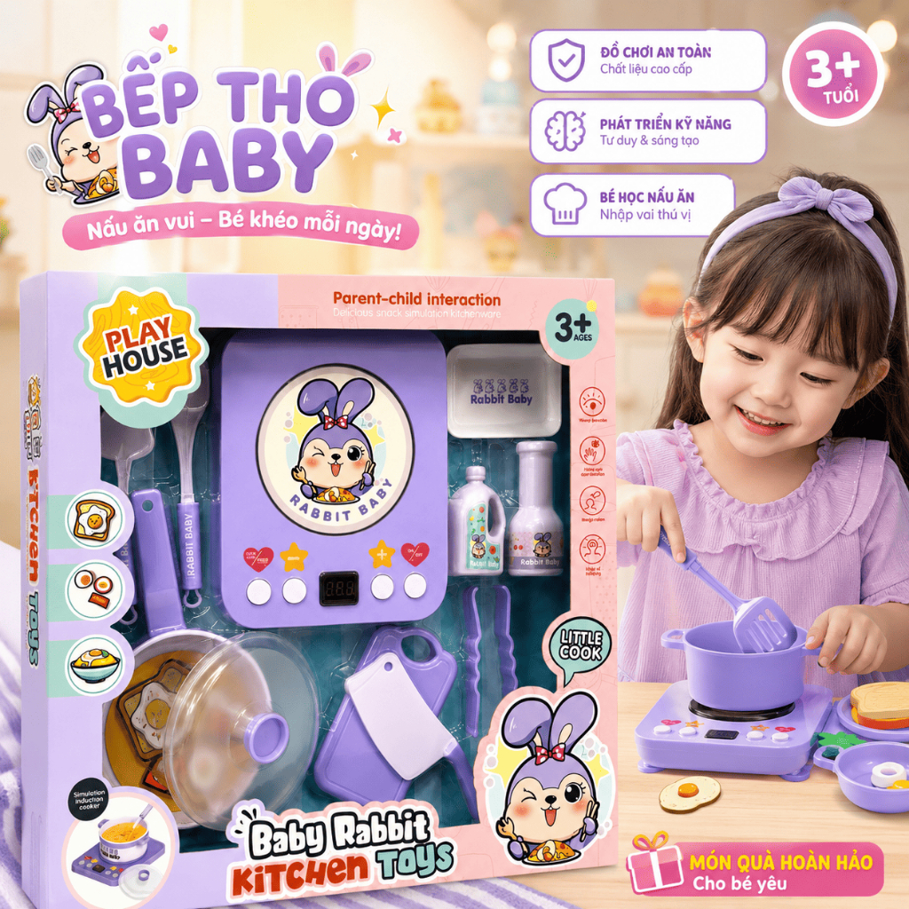 Bộ Đồ Chơi Nhà Bếp Baby Rabbit Kitchen Toys Cho Bé, Đồ Chơi Bếp Mini, Đồ Chơi Nấu Ăn Cho Bé