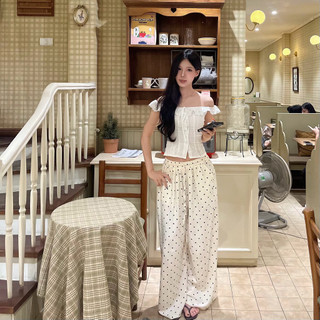 Quần chấm bi ống rộng chất linen - Pearla.studio