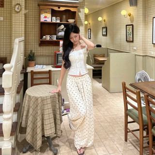 Quần chấm bi ống rộng chất linen - Pearla.studio