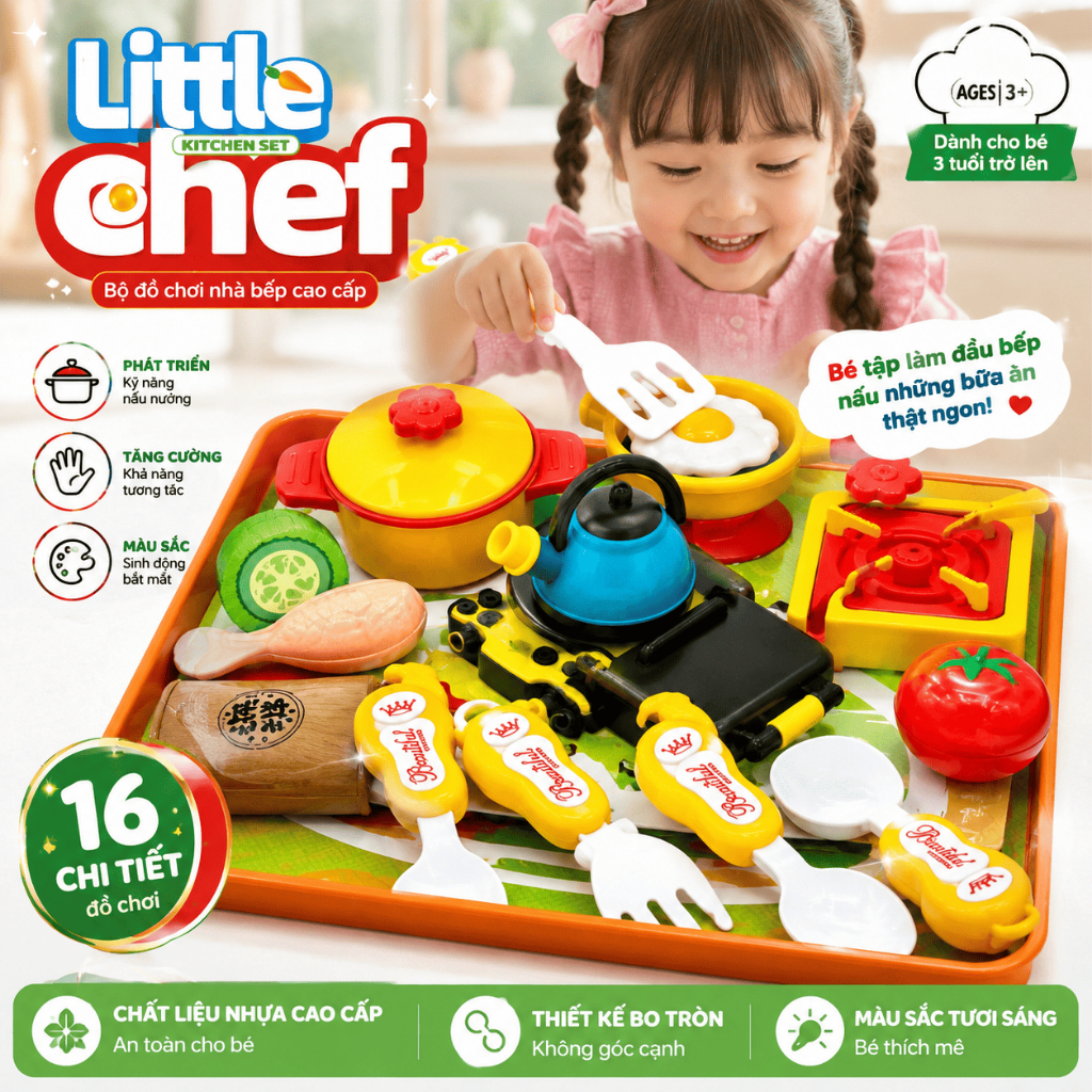 Bộ Đồ Chơi Nhà Bếp Mini Cho Bé, Bộ Nấu Ăn Đồ Chơi Kèm Nồi Chảo Dụng Cụ Nhà Bếp Cho Bé Trai Bé Gái