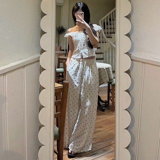 Quần chấm bi ống rộng chất linen - Pearla.studio