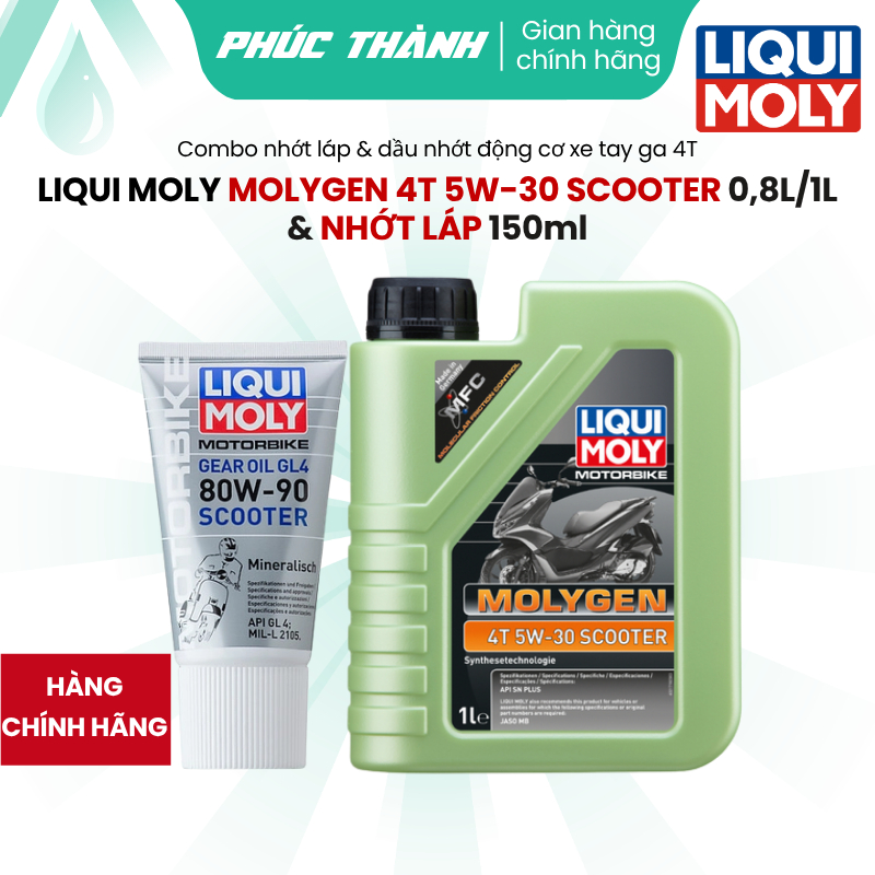 Combo Nhớt LIQUI MOLY MOLYGEN 4T 5W30 SCOOTER 800ml/1L + Nhớt Láp LIQUI MOLY 150ml - Chính Hãng