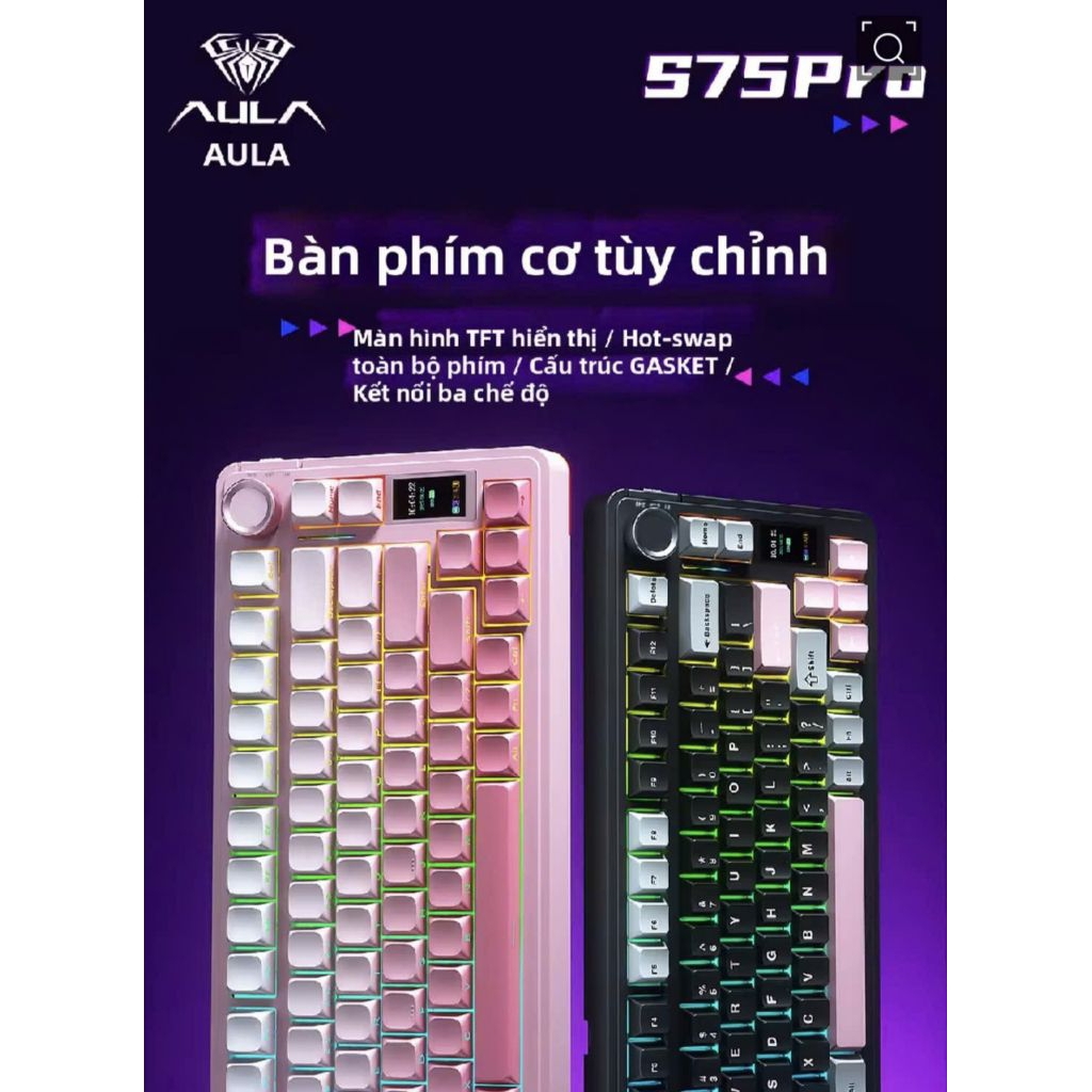 BÀN PHÍM CƠ - AULA S75 Pro Gaming Keyboard 3 Mode RGB Có Màn Hình TFT | BigBuy360 - bigbuy360.vn