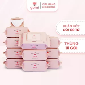 Thùng 10 Gói Khăn Giấy Ướt Gumi 100 Tờ Chính Hãng | Không Mùi, An Toàn Cho Trẻ Sơ Sinh, Mẹ Và Bé