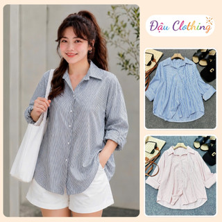 Áo sơ mi bigsize nữ dài tay kẻ sọc đuôi tôm có form rộng chất vải lụa mềm mịn công sở SM49