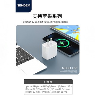 Bộ sạc nhanh SENDEM C30 kèm cáp TypeC to TypeC PD 30W (Trắng) - Phụ Kiện Nhất Tín