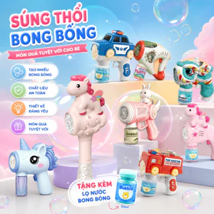 Súng thổi bong bóng xà phòng cho trẻ em nhiều mẫu máy bắn đa dạng dễ thương cho bé trai gái kèm pin và lọ nước