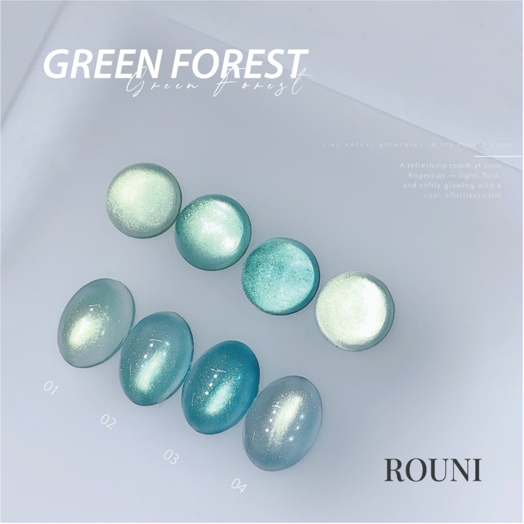 ROUni sơn Green Forest 4 màu mắt mèo xanh lá tươi mát tinh khiết bắt sáng rạng rỡ trendy nail tôn da