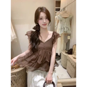 Áo Babydoll Kiểu Nữ Tay Phồng Voan Tơ Xếp Tầng Phối Ren Điệu Đà Mùa Hè Kimee - KA887