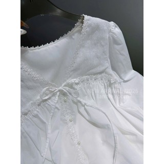MIMI CLOTHING - Set áo trắng nữ tính form babydoll phối váy chữ A chấm bi