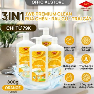 [MUA 2 TẶNG 1] JWB Premium Clean 3in1 Nước Rửa Chén,Rửa Rau Củ 800g - Singapore brand