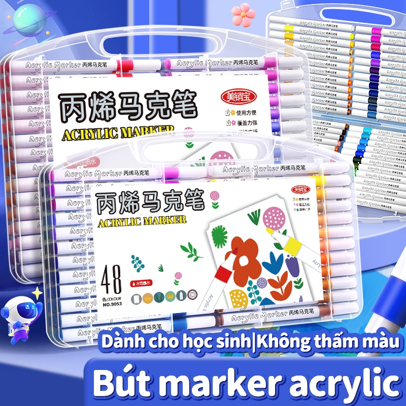 Bút Mesibo acrylic 48 màu dung tích lớn không lem giấy dễ rửa sạch chuyên dùng vẽ graffiti thủ công đẹp