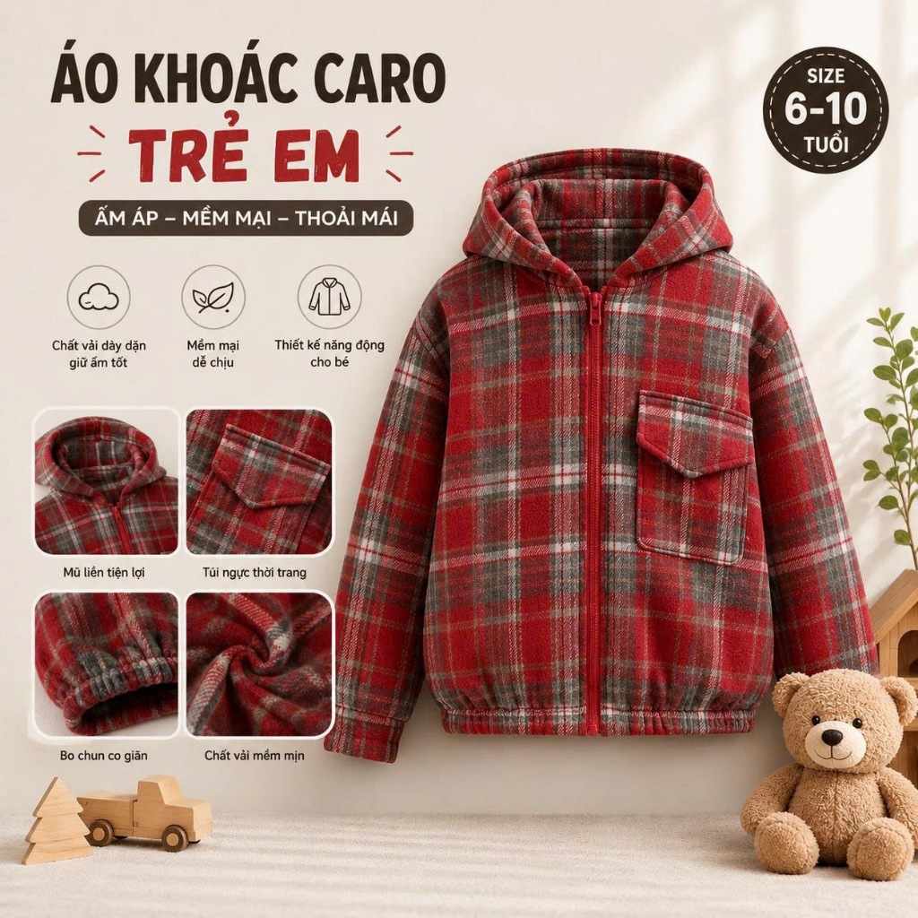 Áo khoác caro kẻ sọc có mũ khóa kéo đa dạng mẫu mã thời trang trẻ trung vải flannel thoáng khí .