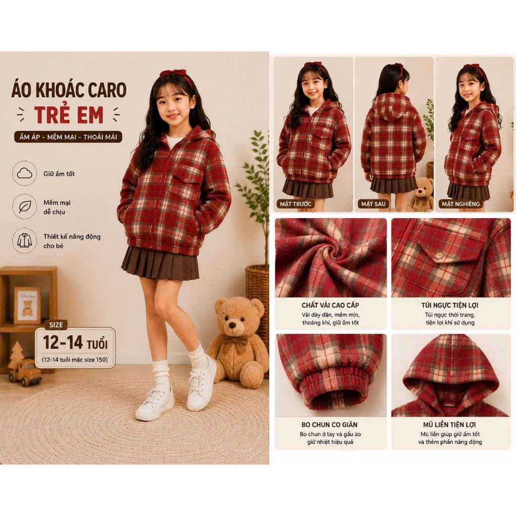 Áo khoác caro kẻ sọc có mũ khóa kéo đa dạng mẫu mã thời trang trẻ trung vải flannel thoáng khí .