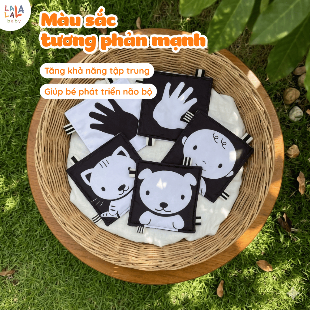 Thẻ vải kích thích thị giác Lalala Baby thẻ vải đen trắng hỗ trợ kích thích thị giác cho bé