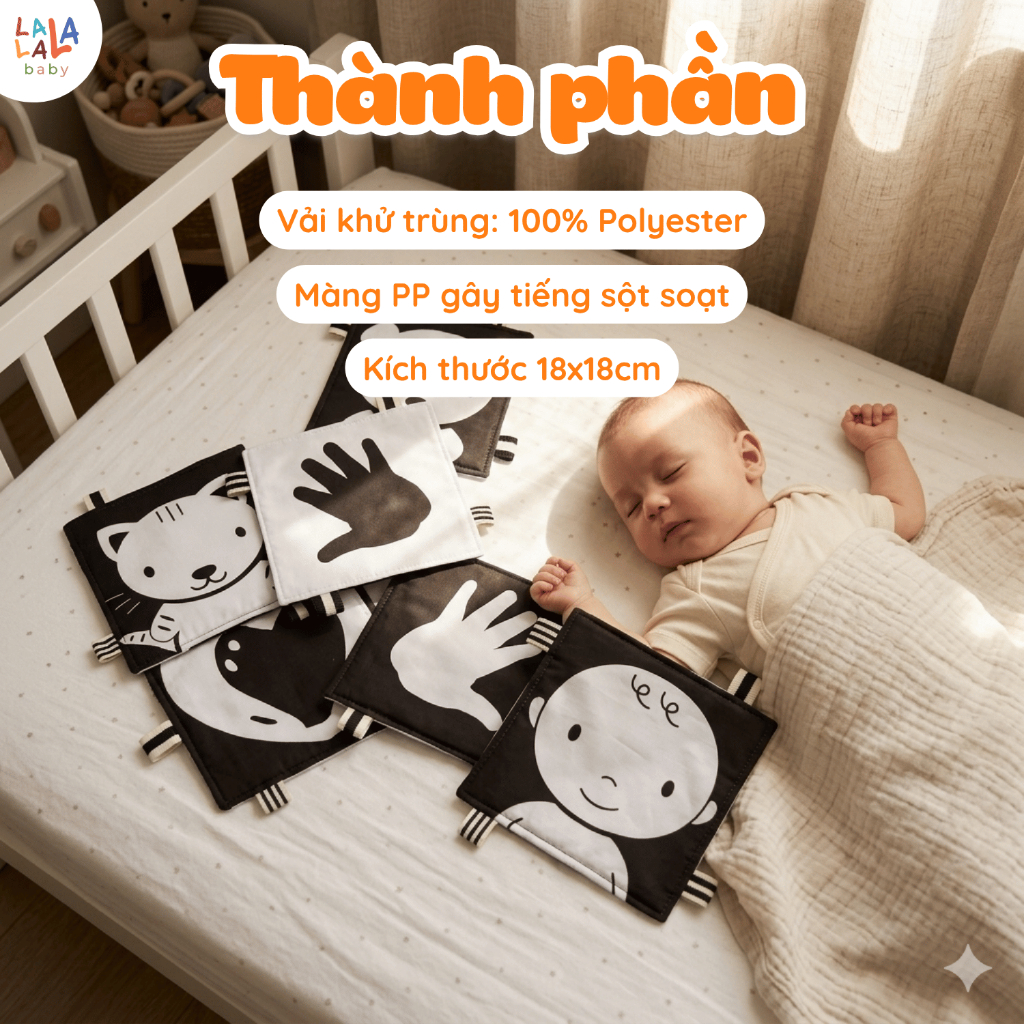 Thẻ vải kích thích thị giác Lalala Baby thẻ vải đen trắng hỗ trợ kích thích thị giác cho bé
