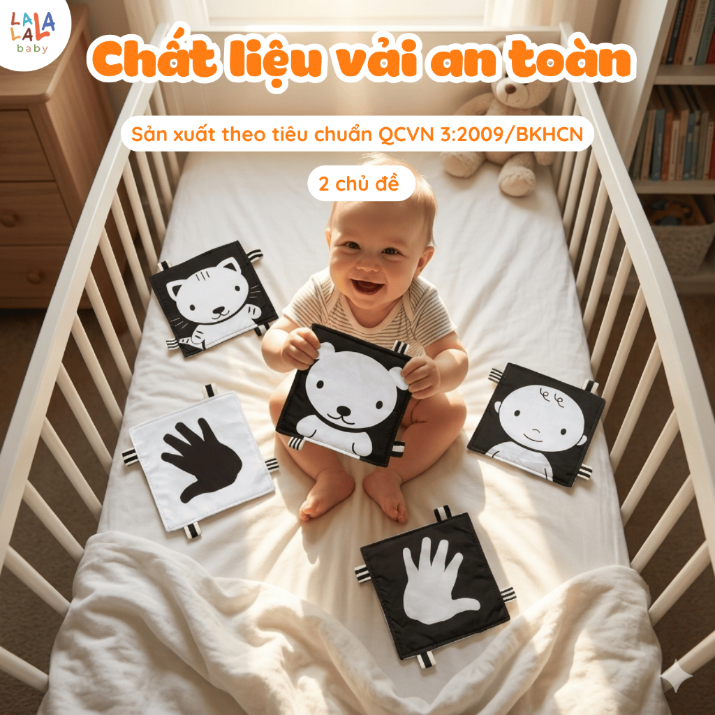Thẻ vải kích thích thị giác Lalala Baby thẻ vải đen trắng hỗ trợ kích thích thị giác cho bé