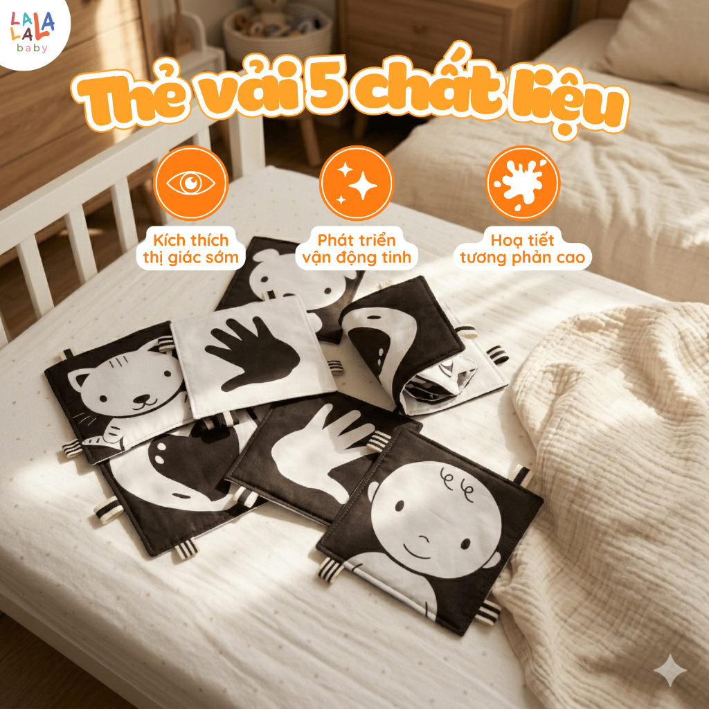 Thẻ vải kích thích thị giác Lalala Baby thẻ vải đen trắng hỗ trợ kích thích thị giác cho bé