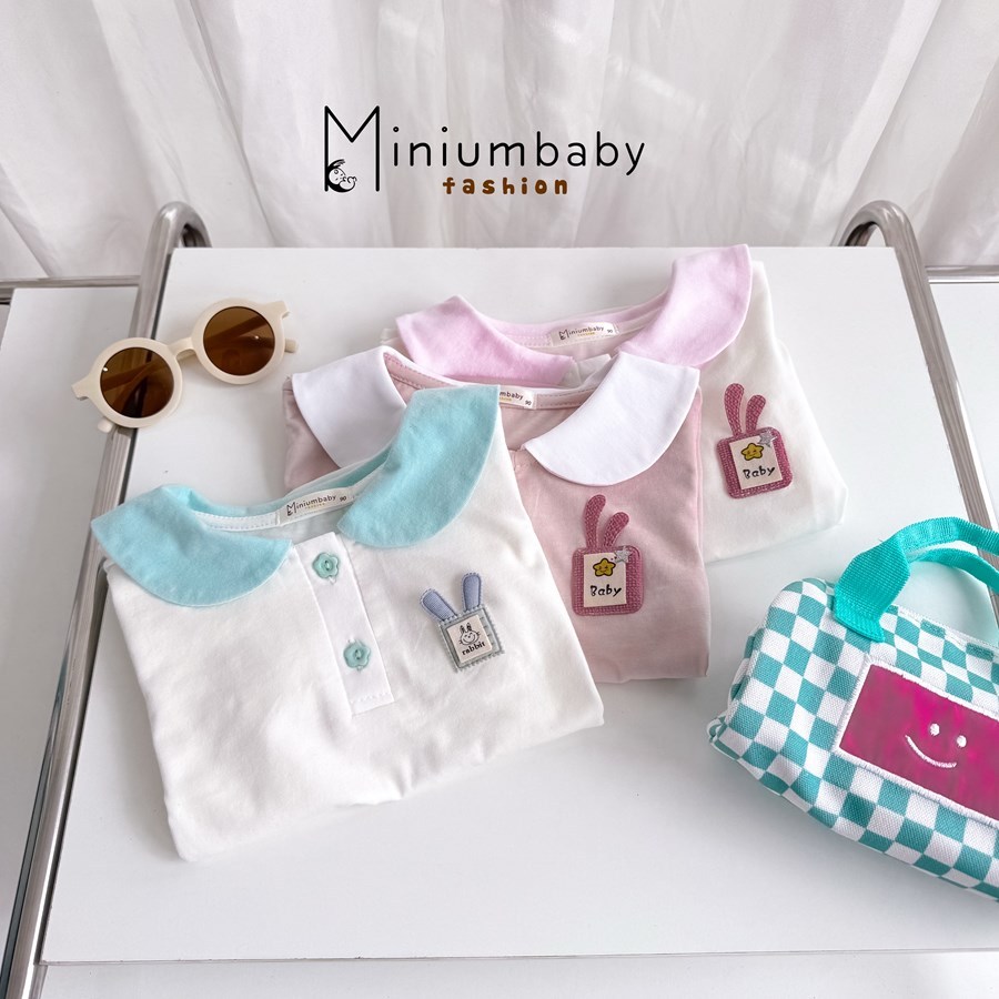 Set bộ cộc tay bé gái cổ sen đính hình điệu đà Miniumbaby, chất cotton mềm mát, bé 1-6 tuổi SB2666