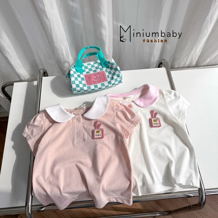 Set bộ cộc tay bé gái cổ sen đính hình điệu đà Miniumbaby, chất cotton mềm mát, bé 1-6 tuổi SB2666