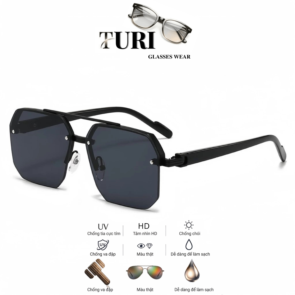 Kính mát nam nữ TURI phong cách thể thao dáng vuông đi biển du lịch 5548