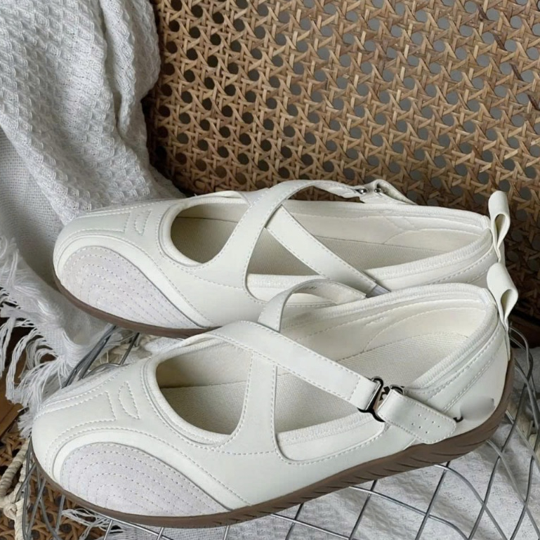 Giày Búp Bê Jeep Mary Jane, Giày Thể Thao Ballet 2 Quai Chéo Phong Cách Hàn Quốc Dễ Phối Đồ.
