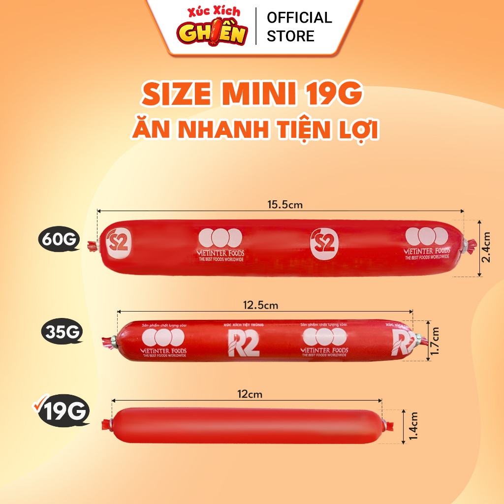 Thùng 6 Ca Xúc Xích Dinh Dưỡng Tiệt Trùng R2 Vietinter Foods (Ca 50 Cây, Cây 19g)