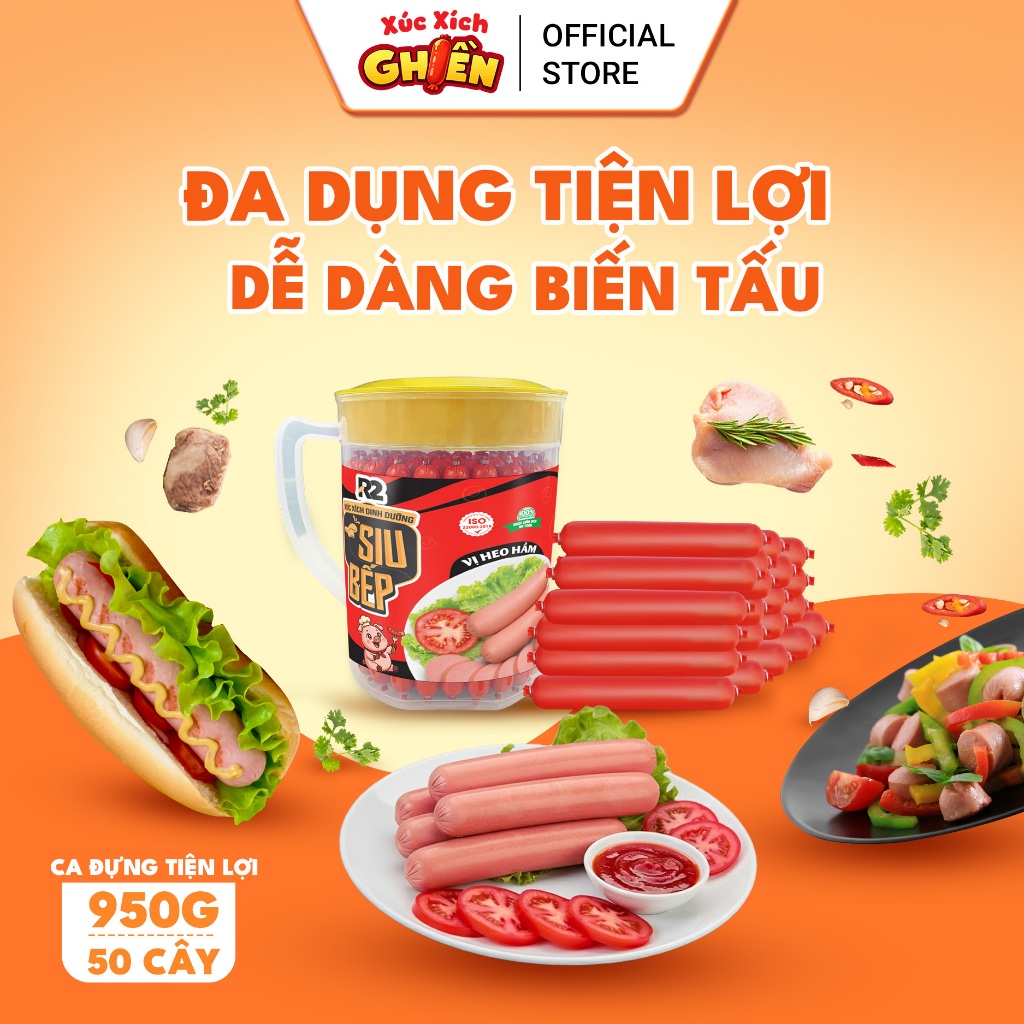 Thùng 6 Ca Xúc Xích Dinh Dưỡng Tiệt Trùng R2 Vietinter Foods (Ca 50 Cây, Cây 19g)