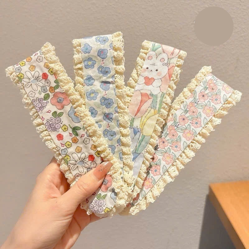 Băng đô dán tóc bản to thiết kế hoa màu sắc tươi sáng dễ thương viền ren xinh xắn phụ kiện tóc nữ