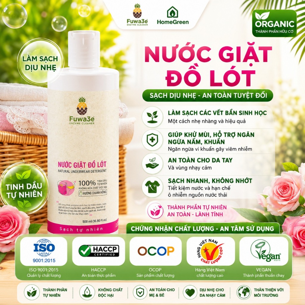 COMBO 2 Chai Nước Giặt Đồ Lót Fuwa3e 500ml Hương Chanh Vàng – Sạch Khuẩn, Dịu Nhẹ, Hỗ Trợ Hạn Chế Nấm Candida