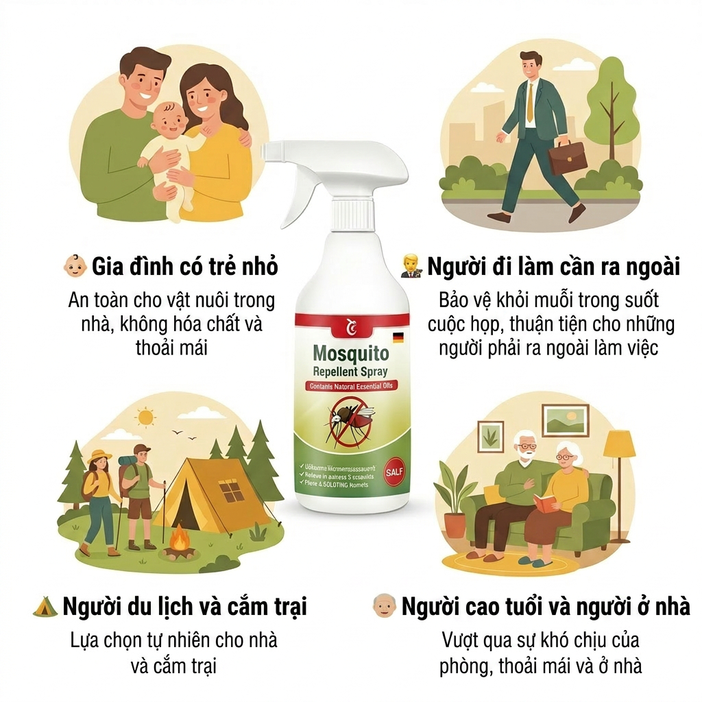 ✅Ngủ ngon suốt đêm✅ Xịt đuổi muỗi 510ml chiết xuất thực vật, bảo vệ lâu dài, dùng cho gia đình