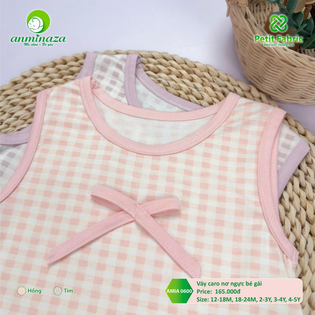 Bộ Váy Caro Nơ Bé Gái Anminaza Vải Petit Mềm Mại Thoáng Mát - Hàng Chính Hãng AMI0600
