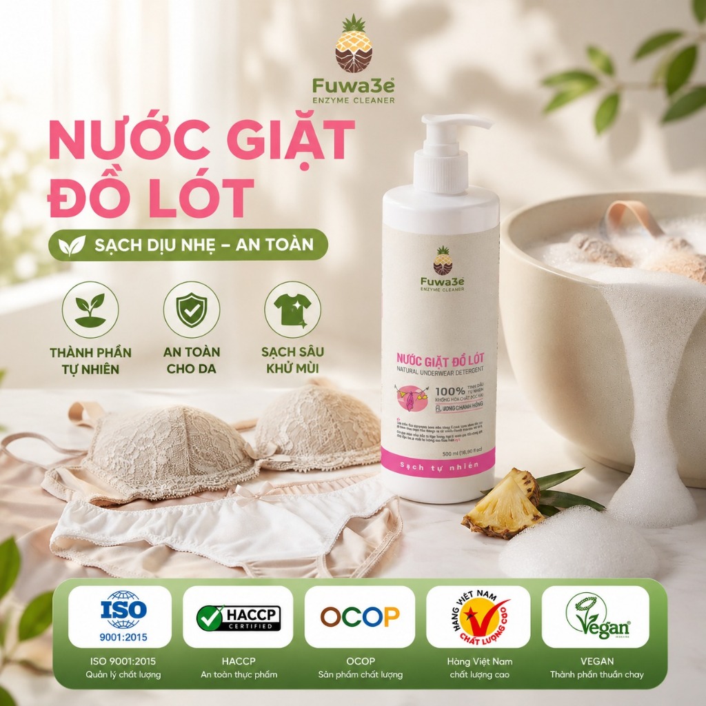 COMBO 2 Chai Nước Giặt Đồ Lót Fuwa3e 500ml Hương Chanh Vàng – Sạch Khuẩn, Dịu Nhẹ, Hỗ Trợ Hạn Chế Nấm Candida