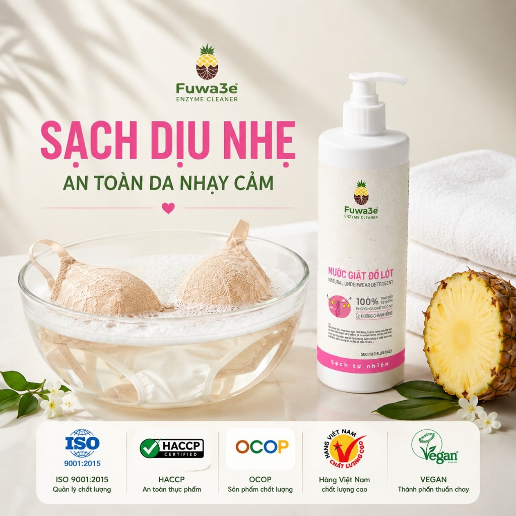 COMBO 2 Chai Nước Giặt Đồ Lót Fuwa3e 500ml Hương Chanh Vàng – Sạch Khuẩn, Dịu Nhẹ, Hỗ Trợ Hạn Chế Nấm Candida