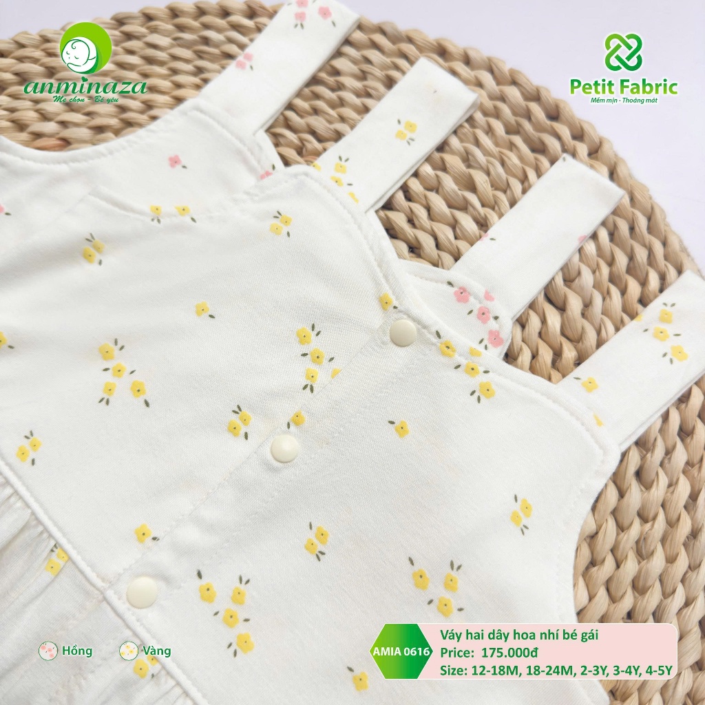 Váy Hai Dây Hoa Nhí Bé Gái Anminaza Vải Petit Mềm Mại Thoáng Mát - Hàng Chính Hãng AMI0616