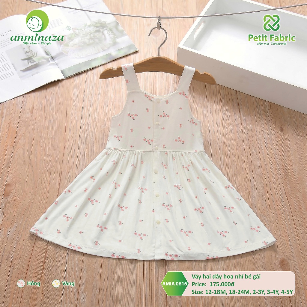 Váy Hai Dây Hoa Nhí Bé Gái Anminaza Vải Petit Mềm Mại Thoáng Mát - Hàng Chính Hãng AMI0616