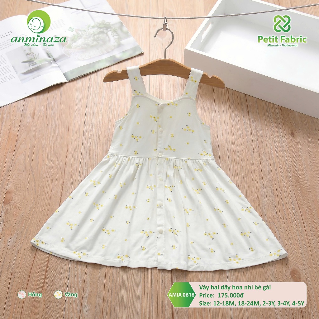 Váy Hai Dây Hoa Nhí Bé Gái Anminaza Vải Petit Mềm Mại Thoáng Mát - Hàng Chính Hãng AMI0616