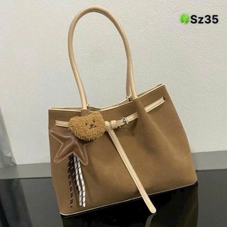 Túi xách đeo vai công sở tote chất da lộn mềm mịn tặng kèm charm gấu xinh MIE BAG