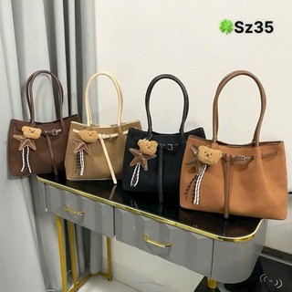 Túi xách đeo vai công sở tote chất da lộn mềm mịn tặng kèm charm gấu xinh MIE BAG