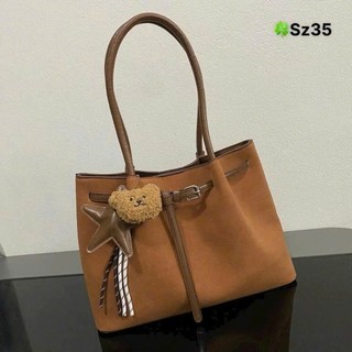 Túi xách đeo vai công sở tote chất da lộn mềm mịn tặng kèm charm gấu xinh MIE BAG
